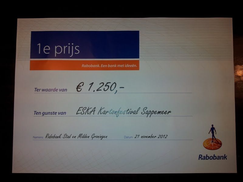 Cheque voor Platform Sappemeer ter waarde van 1250 euro